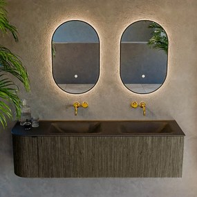 Mondiaz Kurve 155cm badmeubel ronding links shadow met 2 lades en 1 deur en wastafel cloud dubbel/rechts zonder kraangat urban