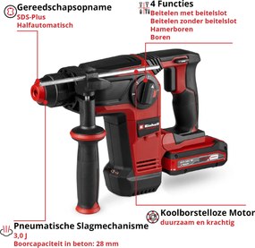 Einhell TP-HD 18/28 Li BL+4 (1x3,0Ah+) - PROFESSIONAL Accu Boorhamer - Power X-Change