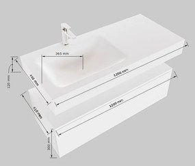 Mondiaz Alan DLux badmeubel 120cm urban 1 lade met wastafel glace links zonder kraangat