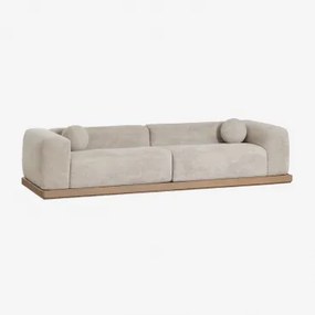 4-zits Bank Gestoffeerd, Vacuüm Verpakt Met Acaciahouten Onderstel Angelan Crème Beige Synthetisch Haar - Sklum