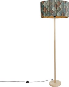 Vloerlamp hout met ovale velours kap blad design 50cm - Mels