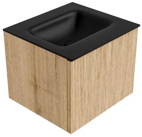 Mondiaz Kurve 50cm badmeubel oak met 1 lade en wastafel grunne midden 1 kraangat urban