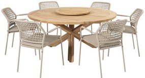 Taste by 4 Seasons Barista tuinset latte met Prado teak tafel met rond blad Ø 160 cm Tuinset   beige weerbestendig