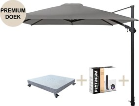 Siesta premium zweefparasol 300x300 cm charcoal  met robuust 90 KG voet en hoes