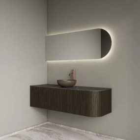 Gliss Design Alluro badmeubel ribbelfront met ronding rechts 140cm charcoal en zwart leisteen toppaneel