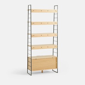 Boekenkast van gefineerd eikenhout en roestvrij staal, hoogte 190 cm, WATFORD