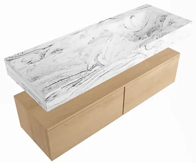 Mondiaz Alan DLux badmeubel 130cm washed oak 2 lades met wastafel glace rechts zonder kraangat