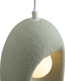 Japandi hanglamp wit met licht groene kap organisch 3-lichts - Moonstone