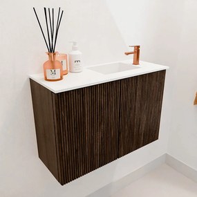 Mondiaz Joya 60cm toiletmeubel walnut met wastafel faye rechts 1 kraangat talc