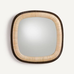 Vierkante spiegel in tweekleurig rotan, hoogte 91 cm, MAE