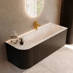 Mondiaz Kurve-dlux 125cm badmeubel ronding links shadow met 1 lade en deur en wastafel big medium kraangat rechts ostra