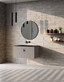 Muebles Raya badmeubel ribbelfront 80cm grijs eiken met zwarte wastafel zonder kraangat