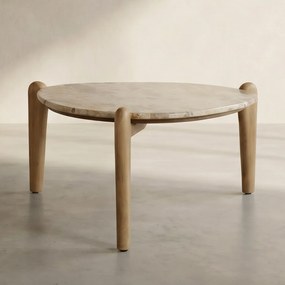 Salontafel Hout En Marmer L - 85 X 85cm.