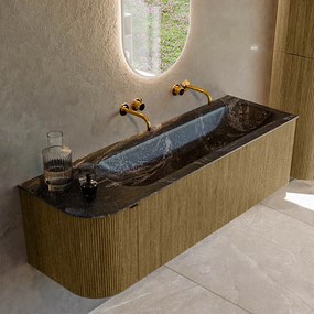 Mondiaz Kurve-dlux 145cm badmeubel ronding links dusk met 1 lade en deur en wastafel big large rechts zonder kraangat lava