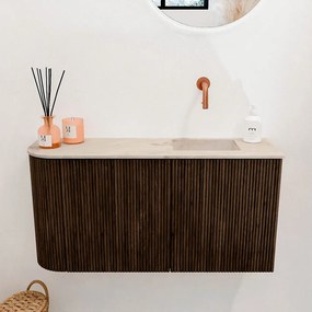 Mondiaz Joya DLux 80cm toiletmeubel ronding links walnut met wastafel faye rechts zonder kraangat frappe
