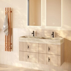 Muebles Murcia badmeubel ribbelfront 120cm naturel eiken met White Travertin wastafel met kraangaten