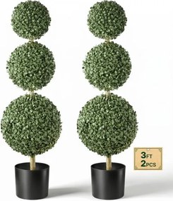 VEVOR Kunstplant 2 stuks. Kunstmatige buxus met PP-pot 914 mm, decoratieve plant voor woonkamer, balkon, kantoor, veranda of tuin, UV-bestendig, kunstboom gemaakt van PE, drievoudige bolvorm, voor binnen en buiten.