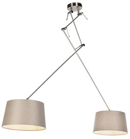 Hanglamp staal met linnen kappen taupe 35 cm 2-lichts - Blitz Landelijk / Rustiek, Modern E27 cilinder / rond rond Binnenverlichting Lamp