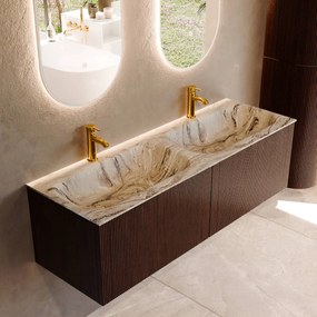 Mondiaz Kurve-dlux 140cm badmeubel ruby met 2 lades en wastafel stor small dubbel 2 kraangaten glace