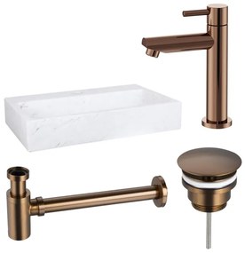 Fortifura Fuente fonteinset - 38x24cm - 1 kraangat - marmer - fonteinkraan koper - wit SW970033/SW799405/SW799403/SW451336