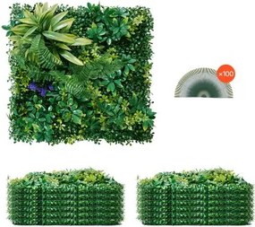 VEVOR Kunsthaag, 12 stuks, 500x500x50 mm, 3D-combinatie, kunstplantenwand, groene decoratie &amp; klimophekbedekking, privacyscherm als achtergrondmuur, haagbescherming voor de tuin