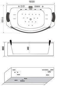 Plazan Suprema whirlpool met heater 185x100cm