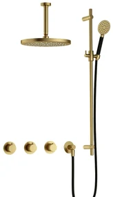 Hotbath Cobber IBS70 inbouwdouche met ronde handdouche, 15cm plafondbuis, 30cm hoofddouche en glijstang geborsteld messing PVD