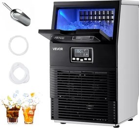 VEVOR Commerciële IJsmachine, IJsblokjesmachine, capaciteit van 36 kg/dag met 5 kg opslag, vrijstaande en tafelmodel ijsblokjeslade van roestvrij staal met LED-display en zelfreinigende functie voor thuisbars en restaurants