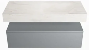 Mondiaz Alan DLux badmeubel 110cm plata 1 lade met wastafel ostra rechts zonder kraangat