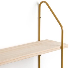 Dubbele wandplank in grenen en ijzer metaal L65 cm, Vinto