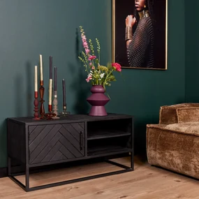 Starfurn New York Klein Tv-meubel Zwart Visgraat 100 Cm - 100x45x50cm.
