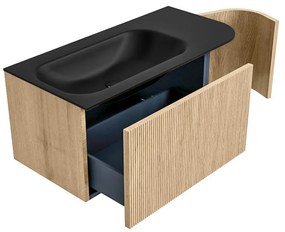 Mondiaz Kurve 95cm badmeubel ronding rechts oak met 1 lade en deur en wastafel big small links zonder kraangat urban