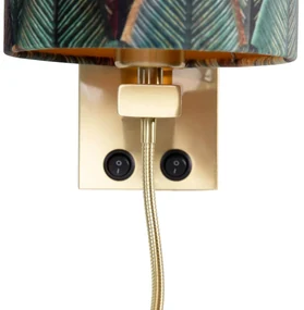 LED Wandlamp brons met velours lampenkap blad dessin met gouden binnenkant - Brescia Combi Klassiek / Antiek, Modern E27 rond vierkant Binnenverlichting Lamp