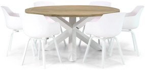 Tuinset Ronde Tuintafel 6 personen 160 cm Kunststof Wit  Lifestyle Garden Furniture Salina/Wellington