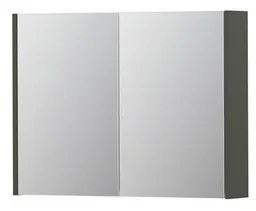 INK SPK1 Spiegelkast - 80x14x60cm - 2 deuren - dubbelzijdige Spiegel - schakelaar en stopcontact - MDF lak Mat beton groen 1110575