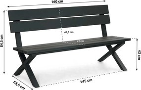 Tuinbank  aluminium 160 cm Aluminium Grijs-antraciet Presto Crosano