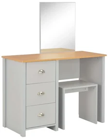 vidaXL Kaptafel met spiegel en krukje 104x45x131 cm grijs