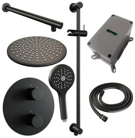 Brauer Black Edition thermostatische inbouw regendouche met 3 standen handdouche, rechte muurarm, glijstang en hoofddouche 30cm set 92 zwart mat