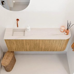 Mondiaz Joya DLux 110cm toiletmeubel ronding rechts oak met wastafel faye links zonder kraangat meli