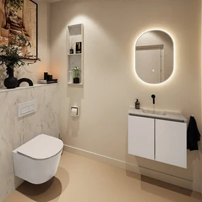 Mondiaz Ture DLux toiletmeubel 60cm linen met wastafel opalo midden zonder kraangat