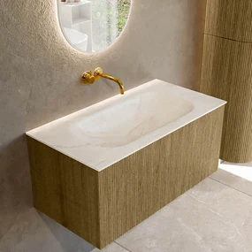 Mondiaz Kurve-dlux 90cm badmeubel dusk met 1 lade en wastafel big small midden zonder kraangat ostra