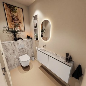 Mondiaz Ture DLux toiletmeubel 120cm linen met wastafel glace links zonder kraangat