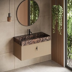 Muebles Zahora badmeubel ribbelfront 100cm macchiato met Dark Emperador wastafel met kraangat