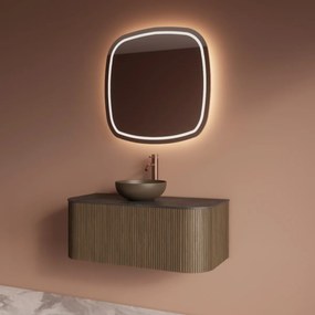 Gliss Design Alluro badmeubel ribbelfront met ronding links/rechts 100cm ash grey en zwart leisteen toppaneel