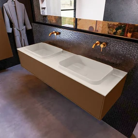 Mondiaz Erin 150cm badmeubel Rust met 1 lade en beige wastafel dubbel zonder kraangaten