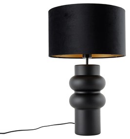 Design tafellamp zwart 17 cm velours kap zwart met goud 35 cm - Alisia Design E27 rond Binnenverlichting Lamp