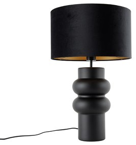 Design tafellamp zwart velours kap zwart met goud 35 cm - Alisia Design E27 rond Binnenverlichting Lamp