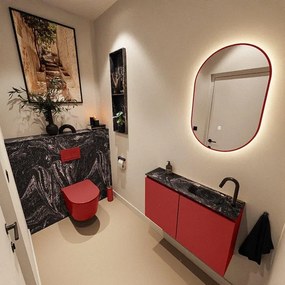 MONDIAZ TURE-DLUX 80cm toiletmeubel Fire. EDEN wastafel Lava positie rechts. Met 1 kraangat. TUREDX80FIRR1LAV