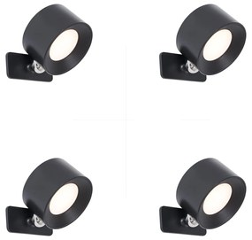 Set van 4 Moderne wand- plafondlampen zwart incl. LED oplaadbaar - Bright Modern rond Binnenverlichting Lamp