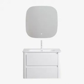 Badkamermeubelset In Hout Met Geïntegreerde Wastafel Egerton Wit & Vierkant Led En Anticondens 75x75 Cm Tobie & Wit ↑20 Cm - Sklum